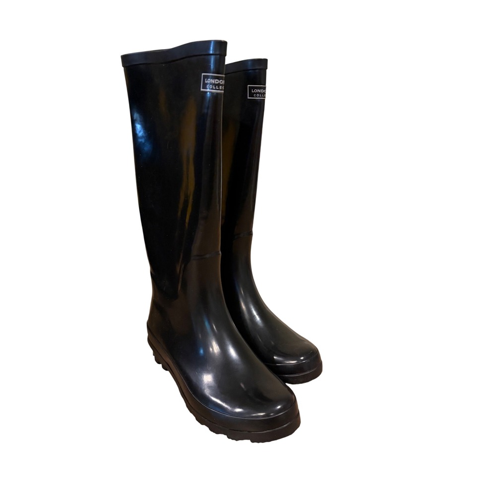 London Fog Thames Womens 8M Waterproof Rain Boots Shiny Black LFW-THAMES NIB